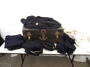 Old Trunk Full of WWII Wool and Cotton Navy Uniforms, Coats, etc.