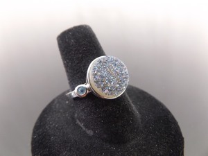 .925 Sterling Silver Blue Druzy Crystal Ring Size 6.75