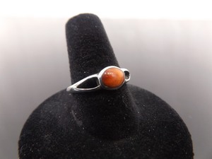 .925 Sterling Silver Red Coral Cabochon Ring Size 8