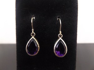 .925 Sterling Silver Pear Cut Amethyst Earrings