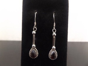 .925 Sterling Silver Garnet Pear Cabochon Dangle Hook Earrings