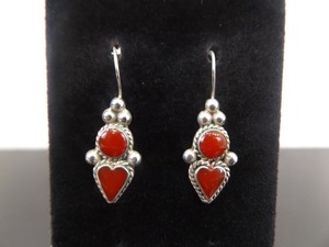 .925 Sterling Silver Red Enamel Heart Hook Earrings