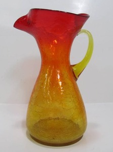 lot 37 image: Nice Mid Century BLENKO OrangeRed Crackle Glass Pitcher