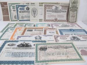 lot 56 image: Large Lot of Vintage & Antique Stock Certificates 
