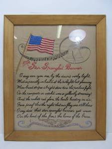 lot 258 image: Very Nice Vintage 1920s era American Folk Art Sampler - Star Spangled Banner