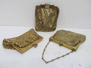 lot 264 image: Lot of 3 Vintage 1920s-30s era Metal Mesh Purses by Whiting & Davis - Gold