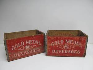 lot 235 image: 2 Vintage GOLD MEDAL Advertising Wood Soda Crates