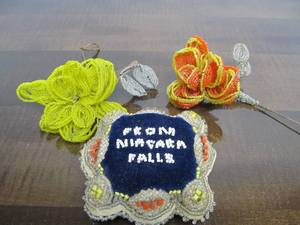 lot 242 image: Antique Circa 1910s Native American Glass Beaded Pincushion & Wire Flowers