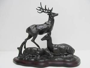 lot 114 image: Contemporary Bronze DeerStag Sculpture on Wood Base