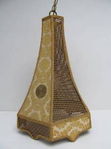 lot 157 image: Beautiful Mid Century Hanging Cane & Velvet Pendant Lamp