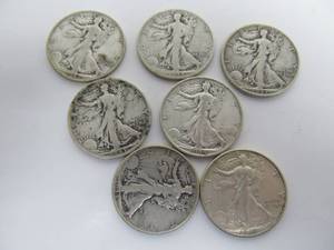 lot 161 image: Group of US Walking Liberty Silver Half Dollar Coins