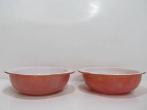lot 75 image: 2 Vintage Pink or Red PYREX Mixing Bowls - Faded