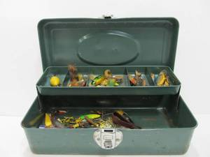lot 139 image: Vintage Tackle Full of Fishing Lures Filet Knife etc
