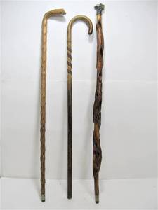 lot 204 image: 3 Antique Walking SticksCanes