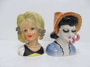 lot 304 image: Vintage Relpo Head Vase and Lady with Hat Head Vase Japan