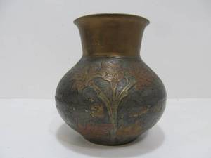 lot 312 image: Art Nouveau Floral Cloisonne Brass Vase 5.5