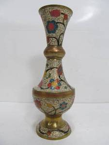 lot 303 image: Vintage Cloisonne Floral Design Brass Vase 10