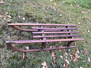 lot 108 image: Vintage Wooden Sled with Metal Runners