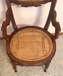 lot 40 image: Charming Vintage Wooden Chair with Caned Seat and Back