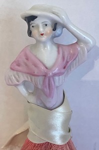 lot 92 image: Antique 12 Porcelain Flapper Girl Vanity Brooms