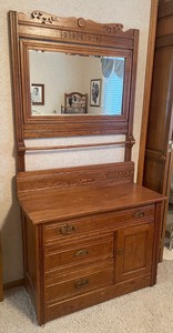 lot 3 image: Vintage Commode Cabinet with Mirror - Vintage Dry Sink Cabinet with Mirror