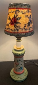 lot 374 image: Hand Painted Lamp with Needlepoint Shade by Annies Treasures