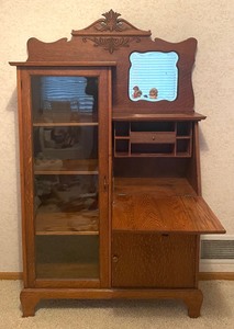 lot 2 image: Antique Secretary with a Delightful Display Case - Antique Side by Side Secretary Desk