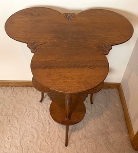 lot 12 image: Antique Wooden Two Tier Clover Leaf Table