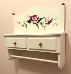 lot 406 image: Lovely Hand Painted Wall Shelf with Drawers and a Towel Bar