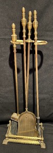 lot 345 image: Variety of Brass Fireplace Tools