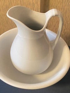 lot 250 image: Vintage White Ironstone Pitcher and Bowl Set