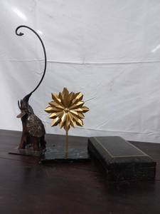 Three Dcor Items Trinket Box, Banana Hanger, & Metal Art
