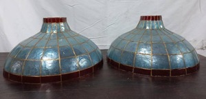 2 Large 2 Tone Vintage MCM Capiz Shell Lamp Shade
