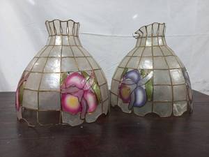 2 Vintage MCM Capiz Shell Lamp Shade