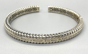 lot 13 image: JAI Sterling Silver Hinged Cuff Bracelet with Inspirational Quotes All Around