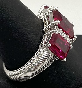lot 33 image: Judith Ripka Sterling Silver Ring with Synthetic Rubies