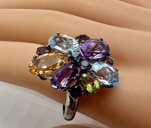 lot 1 image: Dazzling and Colorful Sterling and Muti Colored Gemstone Ring