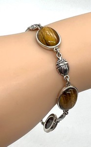 lot 5 image: Sterling and Tigers Eye Scarab Bracelet