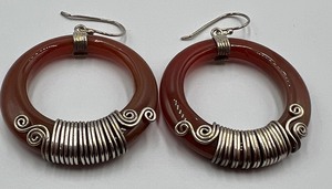 lot 90 image: Sterling and Sardonyx Hoop Earrings