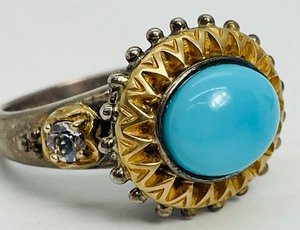 lot 175 image: Barbara Bixby Sterling Silver and Turquoise Ring with 18K Gold Accents