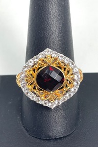 lot 170 image: Sterling Silver Gold Plated Ring with Cubic Zirconia Accents