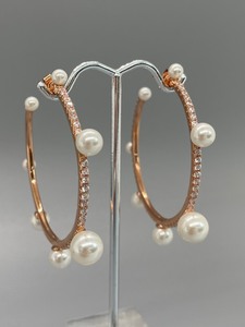 lot 195 image: Darling Sterling Silver Cubic Zirconia Hoop Earrings with Faux Pearl Accents