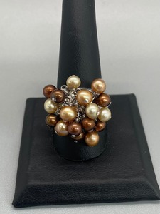 lot 210A image: Fancy Sterling Silver Ring with Pearl Accents