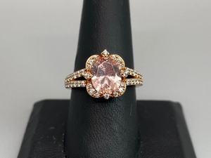 lot 194 image: Whimsical 14K Rose Gold-Clad Sterling Silver Ring with Simulated Morganite and Cubic Zirconia Stones by Diamonique