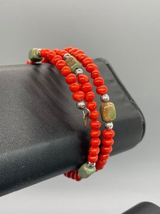 lot 183 image: 925 Sterling Silver Wire Coral and Turquoise Beaded Wrap Bracelet