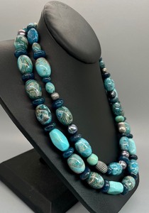 lot 188 image: Brilliant Hues of Blue Beaded Double Strand Necklace