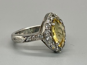 lot 185 image: Sparkling Yellow Cubic Zirconia Marquise Shaped Sterling Silver Ring