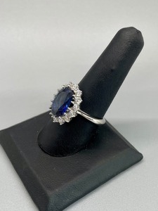 lot 189 image: Sterling Silver and Cubic Zirconia Ring with Stunning Cobalt Blue Center Stone