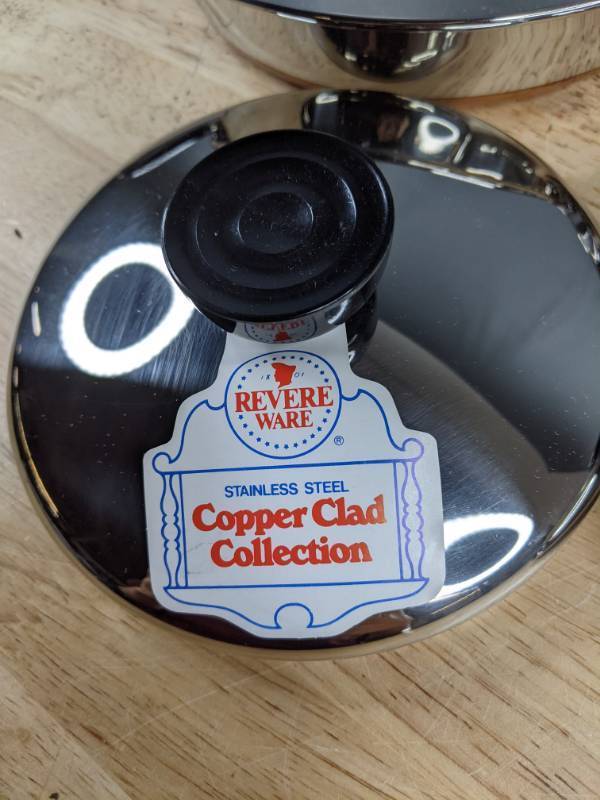 lot 116 image: 9-Piece Revere Ware Stainless Steel Copper Clad Collection Set Z