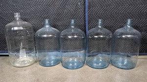 lot 158 image: Collection of 5 Large Glass Carboy Cellar Bottles 5 & 6 Gallon Antique R